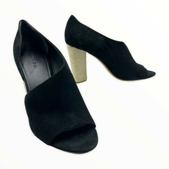 Vince Shoes - Vince Suede Block Heel Bootie Shoes Black Size 10 Women Open Toe Slip On NEW